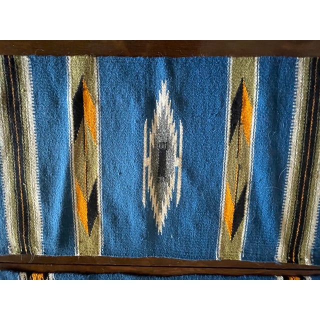 Workaday Handmade Spectacular New Mexico Deep Blue 1930's Chimayo Weavings - Rare Pair For Sale - Image 4 of 4