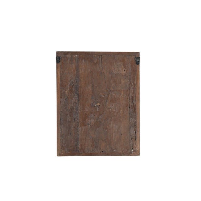 This Vintage Indian Carved and Painted Teakwood Panel is a striking architectural fragment hand-carved from solid...