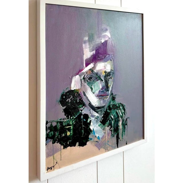 Abstract Vintage Boho Abstract Purple Tone Painting in White Frame For Sale - Image 3 of 7