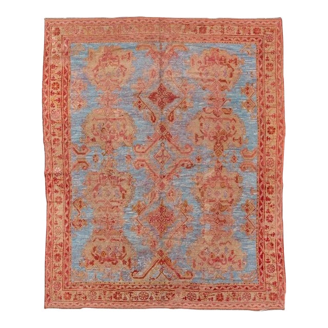 Sky Blue Oushak rug no.10670 For Sale