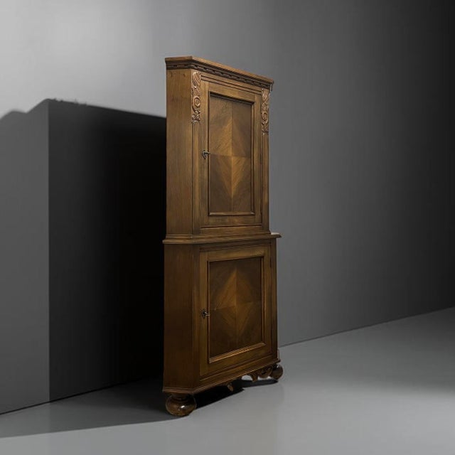 Mid-Century Architectural Oak Corner Cabinet, Denmark, 1950s For Sale - Image 4 of 9