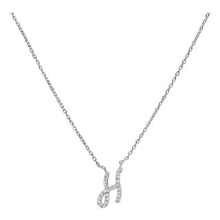 10K White Gold Diamond Accent "H" Initial Script Style Pendant Necklace For Sale