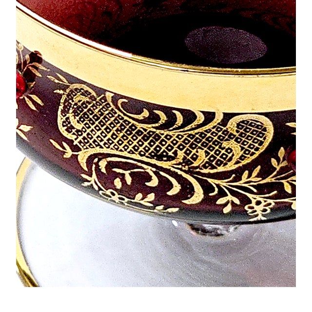 Murano Venetian Amethyst Glass Dessert Bowl With 24k Gold Floral Lattice, Mid 20th Century For Sale - Image 10 of 13