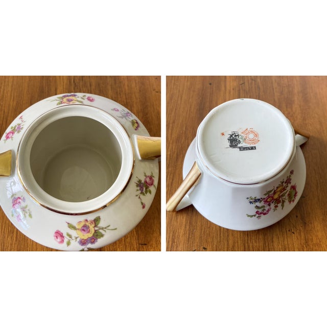 1950s Vintage Limoges Ch Field Haviland Cream & Sugar Bowl Set, Finest French Ivory China with Rose Pattern For Sale - Image 5 of 13