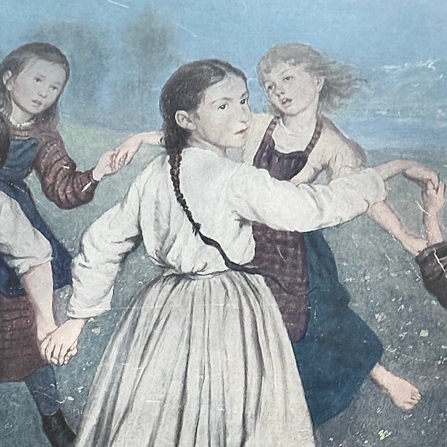 Realism Gilded Framed Vintage German Lithograph of Hans Thoma's "Children's Ring Dance" For Sale - Image 3 of 7