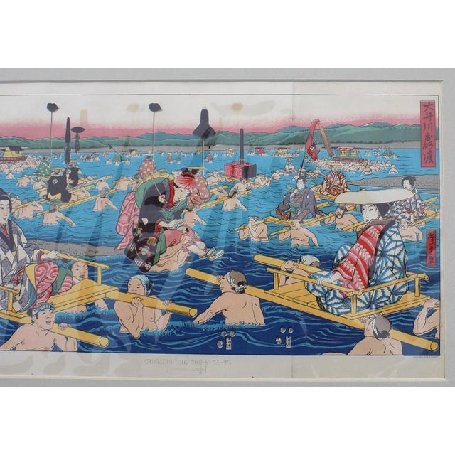 Original chromolithograph of “Crossing the Oho-E-Ga-Wa" from Francis L. Hawks, Narrative of the Expedition of an American...