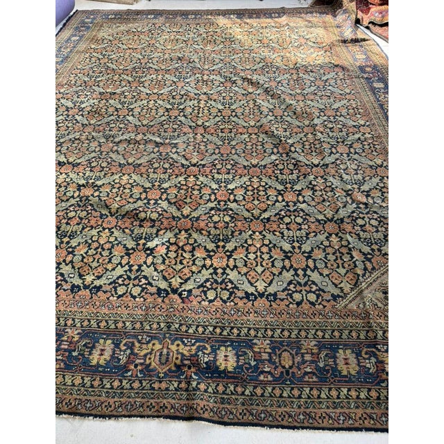 DESIGNER'S DREAM Oversized Antique Turkish Beauty in a Tight Lattice Pattern with Decorative Greens, Blues, Rust, Gold, Denim Palette | ~ 11 x 14 For Sale In Milwaukee - Image 6 of 7