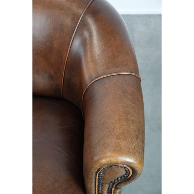 Brown Vintage 2-Seater Club Sofa in Sheepskin with Decorative Nails For Sale - Image 8 of 17