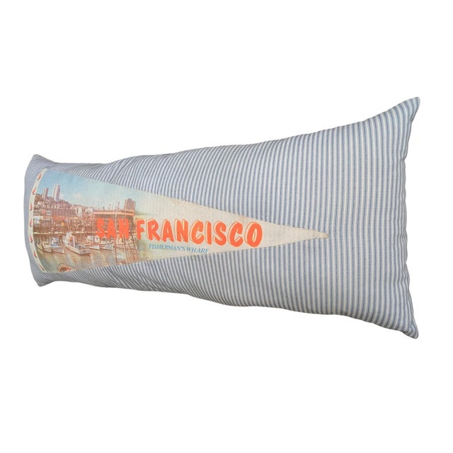Textile Handcrafted Custom San Francisco Pennant Flag Lumbar Pillow For Sale - Image 7 of 11