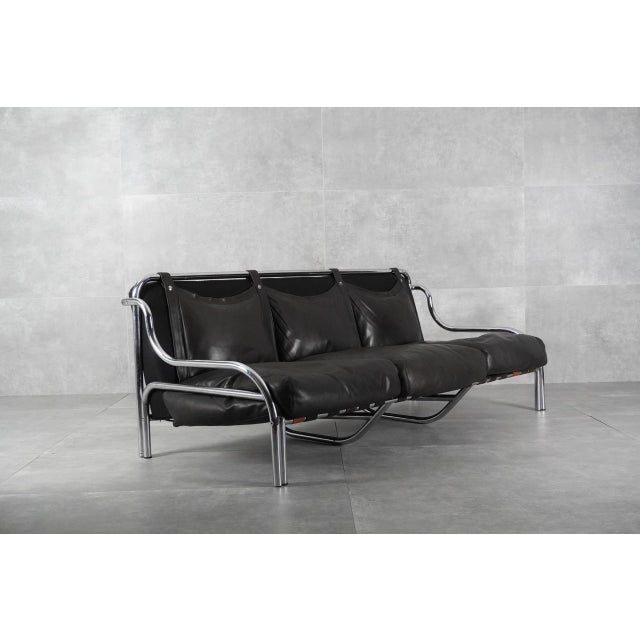 Black Leather Stringa 3-Seater Sofa by Gae Aulenti for Poltronova, 1960s For Sale - Image 13 of 13
