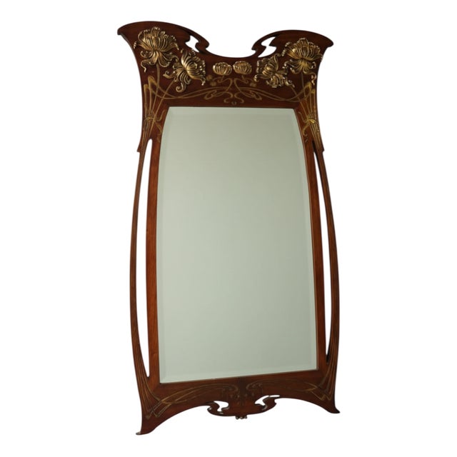 Art Nouveau Nancy School Carved Gilded Mirror with Chrysanthemum Decoration, France, 1900s For Sale