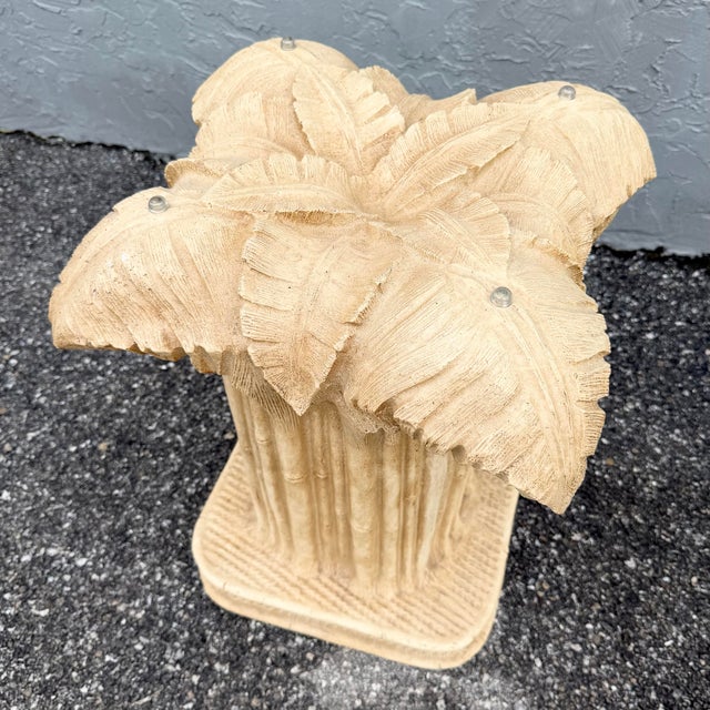 Boho Chic Faux Bamboo Banana Leaf Glass Top Side Table For Sale - Image 4 of 6