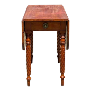 Early 19th Century Antique Sheraton Mahogany Drop Leaf Dining Table With Rope Carved Legs