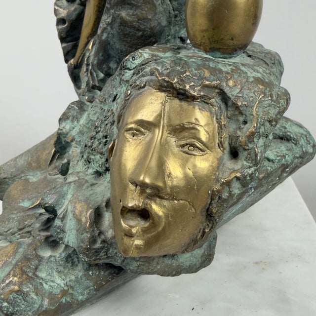 Gold Mario Apuzzo, Abstract Face, Bronze on Marble Base, 1979 For Sale - Image 8 of 16