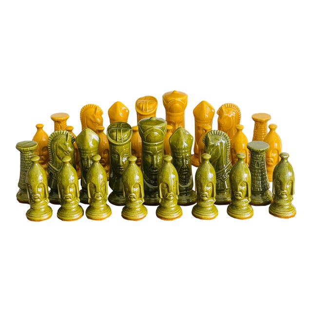 Chess Set Ceramic Vintage Figurines For Sale
