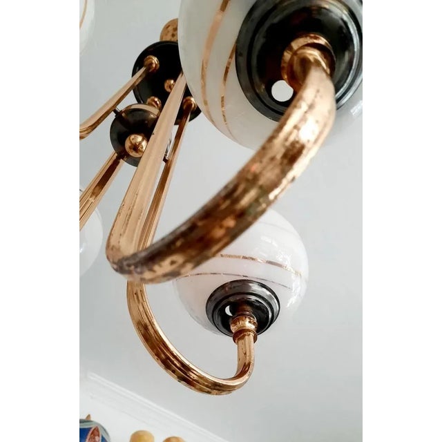1970s Sputnik Opaline Bronze Chandelier, 1970s For Sale - Image 5 of 7