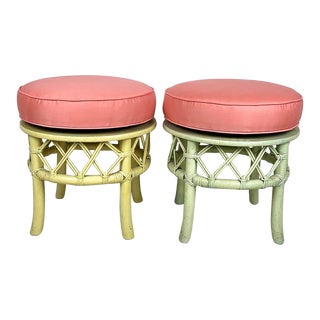Vintage Ficks Reed Rattan Swivel Stools- a Pair For Sale
