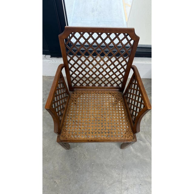 Set of 6 Walnut Chinese Chippendale-Style Lattice Armchairs With Cane Seats For Sale In Miami - Image 6 of 12