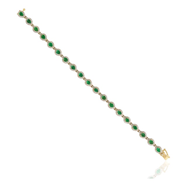 2.68ct Emerald & 1.56ct Diamond Mexican Bracelet 14k Gold Fine Jewelry For Sale