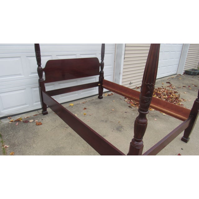 1980s Thomasville Queen Poster Bed Rice Cherry Carved For Sale - Image 9 of 10