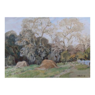 Vintage Gouache Painting: Autumn Rural Landscape, Soviet Ukrainian Art 50-70 For Sale