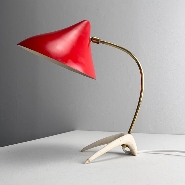 Red Table Lamp with White Crows Foot by Cosack, Germany, 1950s For Sale - Image 12 of 14
