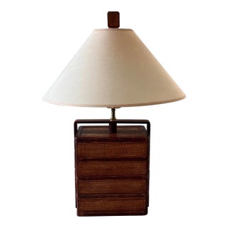 Vintage Woven Chinese Lunch Box Table Lamp For Sale