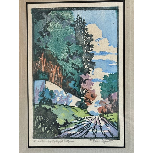 Vintage Framed Early 20th Century Landscape Woodblock Print For Sale - Image 10 of 14