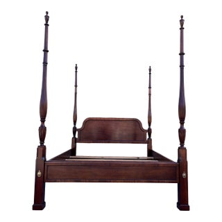 Late 20th Century Century Furniture Attributed "Claridge Collection" Mahogany Tobacco Leaf Carved Queen Poster Bed For Sale