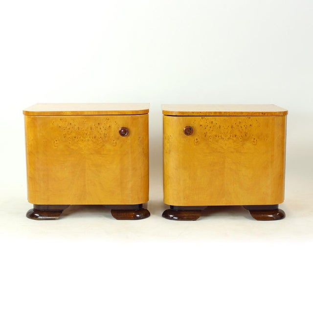 Art Deco Bedside Tables in Root Veneer, Former Czechoslovakia, 1940s, Set of 2 For Sale - Image 17 of 17