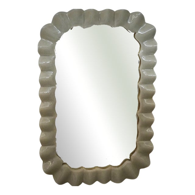 Italian Cream Murano Art Glass and Brass Console Mirror, 2000s For Sale