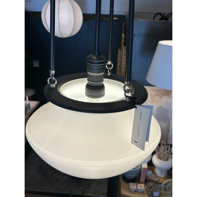 Late 20th Century Late 20th Century Oil-Rubbed Bronze Hood Pendant With Opal Glass Shade For Sale - Image 5 of 9