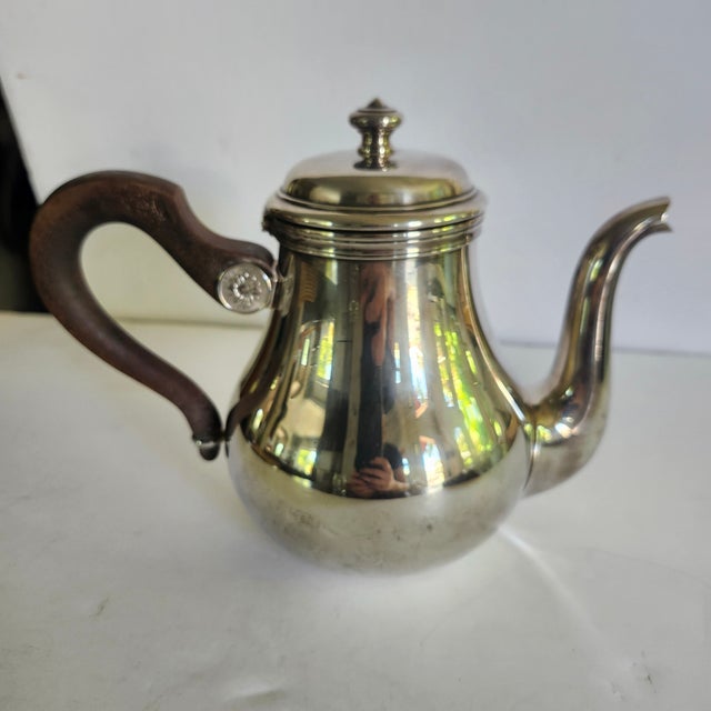 Silver Christofle France Bagatelle Silverplate Teapot W/ Dark Wooden Handle For Sale - Image 8 of 10