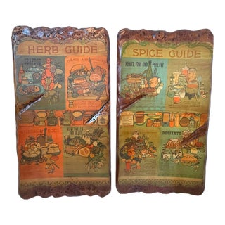 Mid-Century Wooden Wall Plaques. Herb Guide and Spice Guide. Set of Two. For Sale