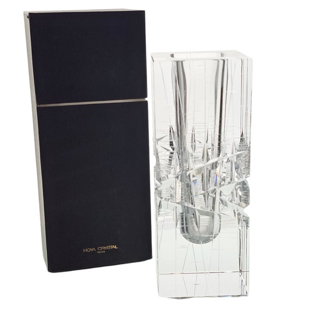 Striking in presence, this sculptural crystal vase by Fumio Sasa for Hoya channels the drama of cascading ice. Crafted in...