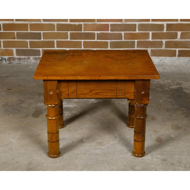Wood English 1880s Pine Coffee Table with Lotiform Style Legs and Single Drawer For Sale - Image 7 of 12