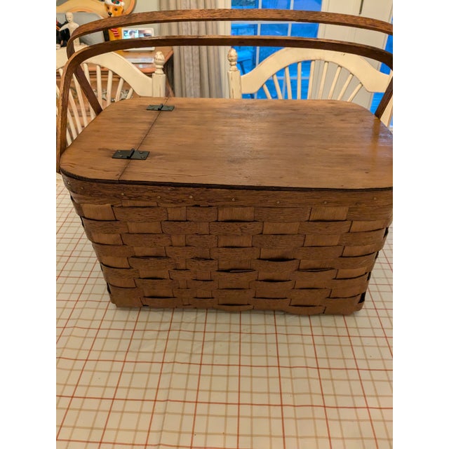 SUMMERS COMING! Vintage picnic basket from Basket Ville of Vermont. I don't know anything about it. All wood, great...