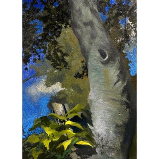 Autumn Sycamore by Brad Davis | Oil on Panel Close-up of a sycamore tree trunk and foliage For Sale
