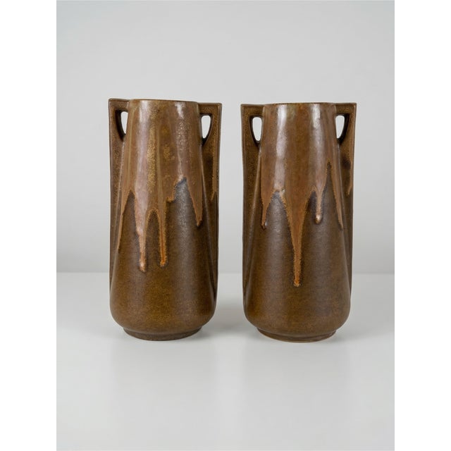 Brown Vintage French Glazed Ceramic Model 244 Vases from Denbac, 1930s, Set of 2 For Sale - Image 8 of 9