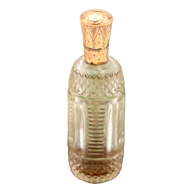 Glass Perfume Bottle with Gold Lid For Sale
