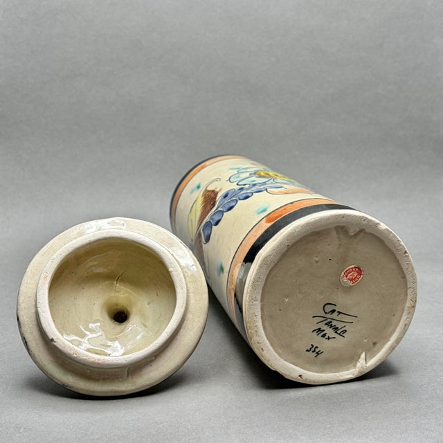 Ceramic Vintage Cat Tonalá Mexico Hand Painted Floral Ceramic Lidded Canister For Sale - Image 7 of 8