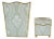 Sage Green Floral Trellis Tole Waste Basket & Tissue Box Set For Sale