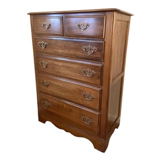 1980s Ethan Allen Dresser Tallboy With Appealing Pineapple Handles For Sale