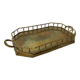 Octagonal Faux Bamboo Railed Brass Tray For Sale