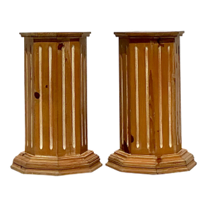 Vintage Boho Knotty Pine Column Pedestals - Set of 2