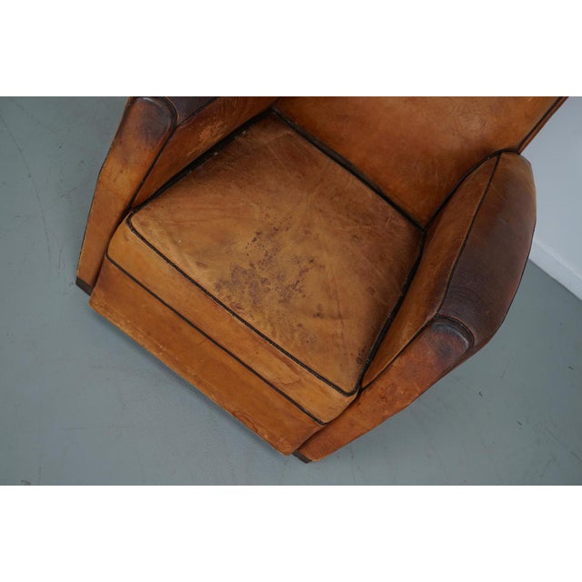 Vintage French Cognac-Colored Leather Club Chair, 1950s For Sale - Image 3 of 18