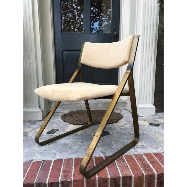 Metal Mid-Century Modern Side Chair in Brass-Plated Metal and Suede For Sale - Image 7 of 7