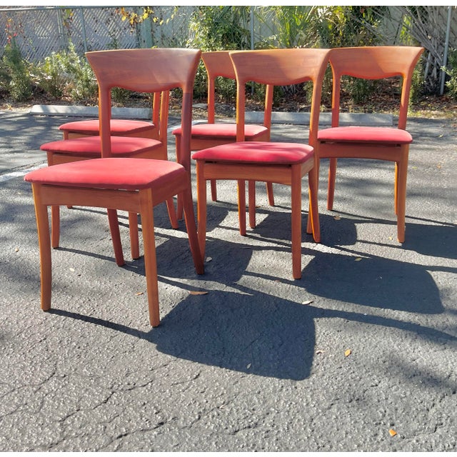 Mid-Century Modern Set of Six Danish Mid Century Modern Teak + Upholstered Dining Chairs | by Juul Kristensen For Sale - Image 3 of 12