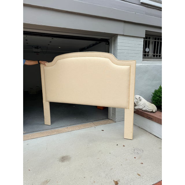 Fully Upholstered King Headboard & Skirt An Andrew Law design—golden yellow tweed with complementing rope trim. Bed skirt...