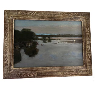 1980s Mangrove Study Original Oil Painting on Board by e.m. Saniga Landscape of Captivated Island, Framed, Marked and Signed For Sale